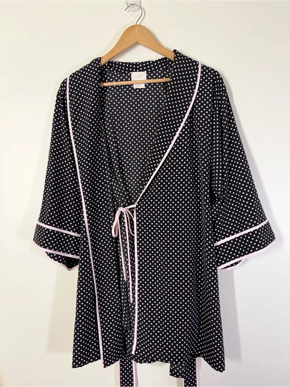 Kate Spade NY Dream A Little Dream Robe M Black Pink Polka Dot Wrap